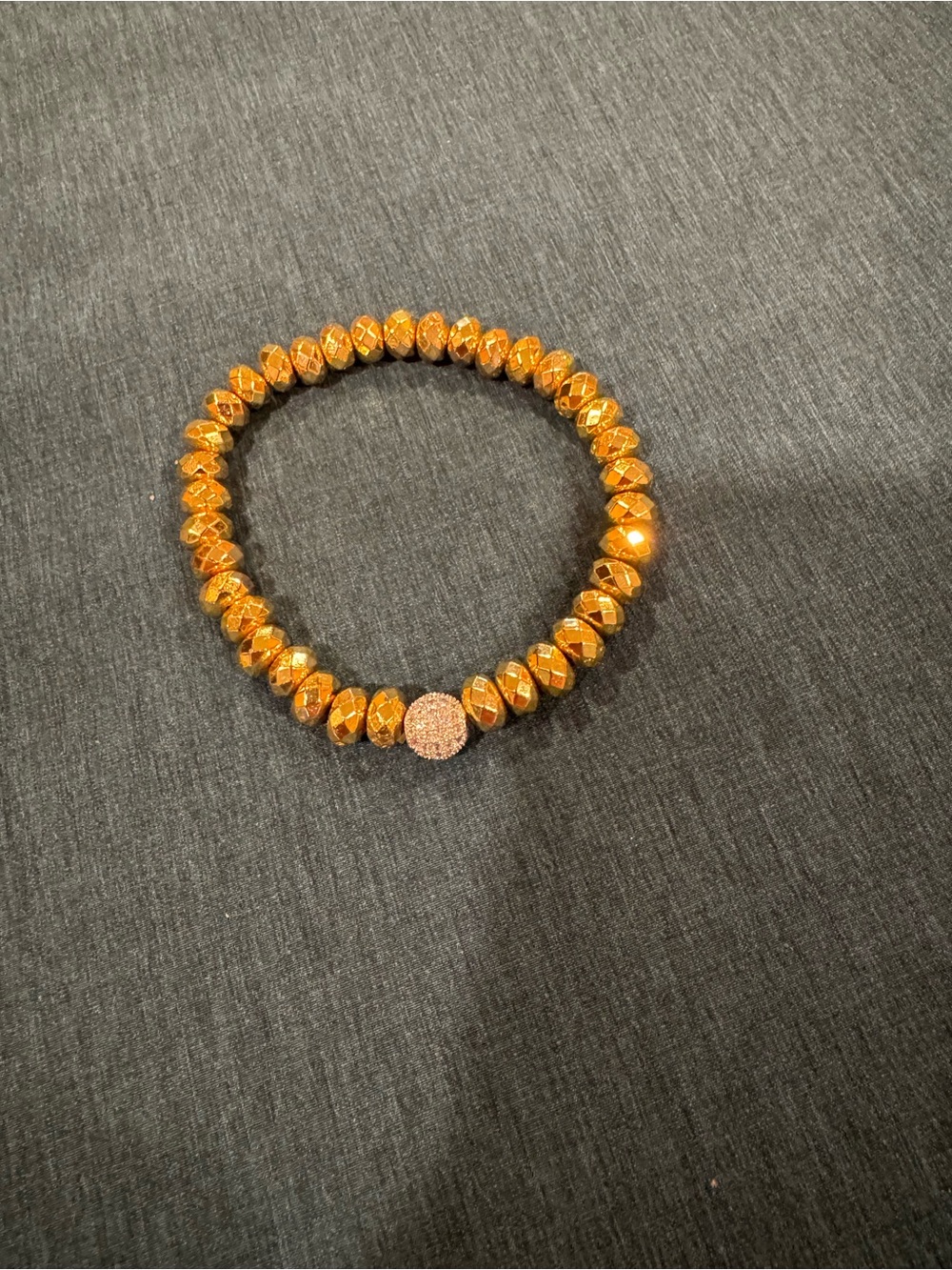 Gold Beaded Stretch Bracelet with Pave Accent